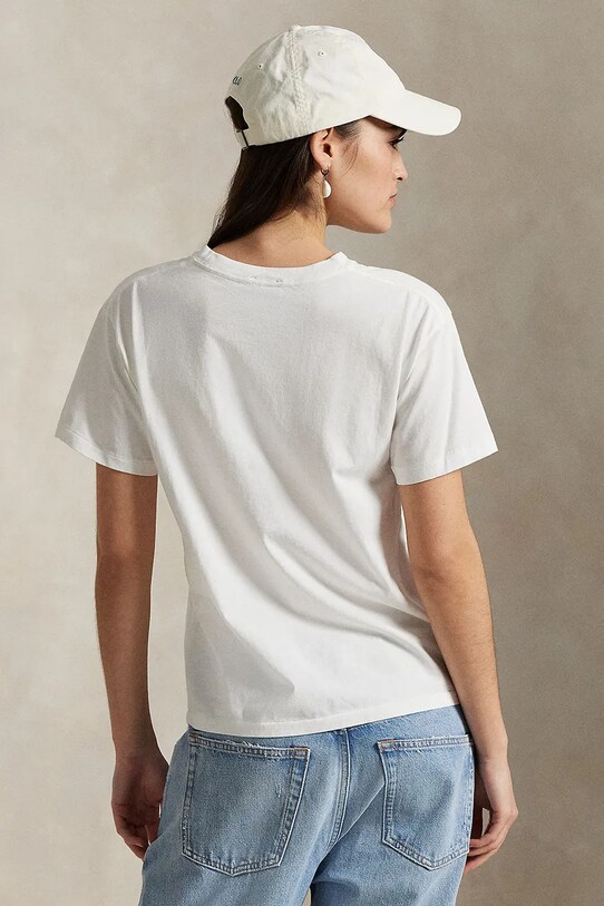 Bombažna kratka majica Polo Ralph Lauren 211965096 bela SS25