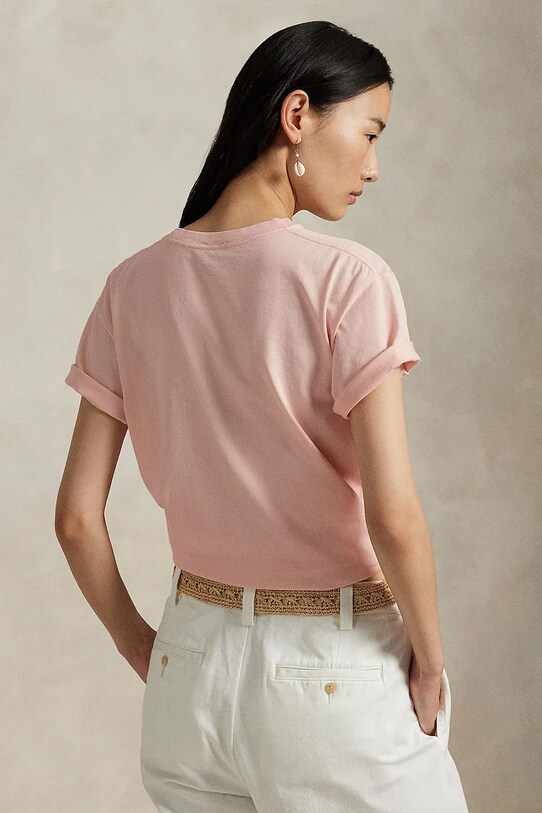 Bombažna kratka majica Polo Ralph Lauren 211965096 oranžna SS25