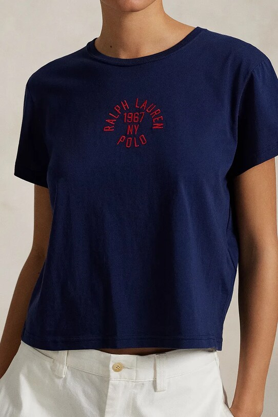 Bombažna kratka majica Polo Ralph Lauren mornarsko modra 211965108