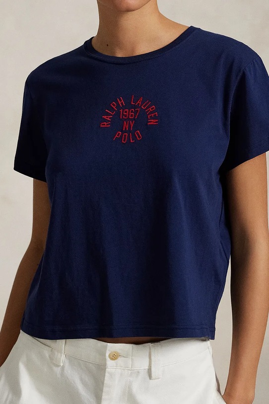 Βαμβακερό μπλουζάκι Polo Ralph Lauren σκούρο μπλε 211965108