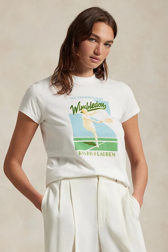 Polo Ralph Lauren t-shirt in cotone Wimbledon Collection sovrastampa bianco 211970503