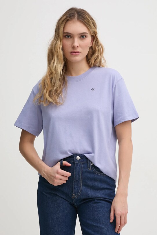 Одяг Бавовняна футболка Calvin Klein Jeans J20J225238 фіолетовий