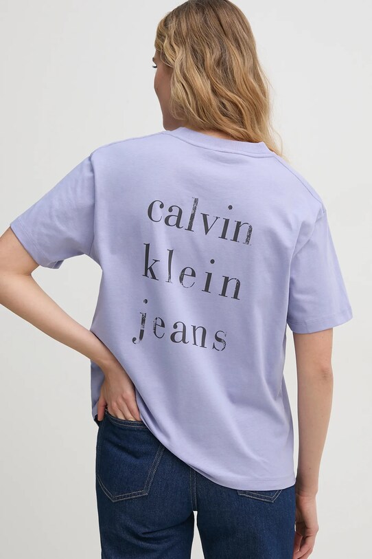 Бавовняна футболка Calvin Klein Jeans фіолетовий J20J225238