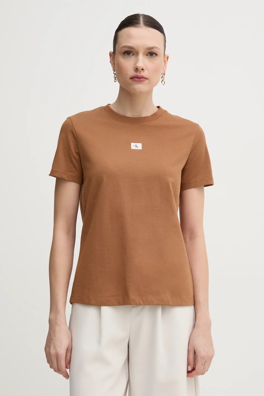 Calvin Klein Jeans t-shirt bawełniany regular brązowy J20J225243