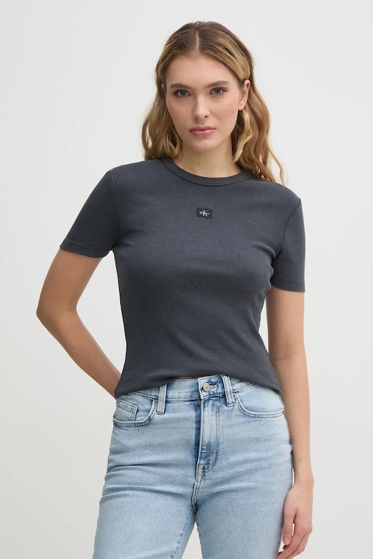 Тениска Calvin Klein Jeans вталена сив J20J225244