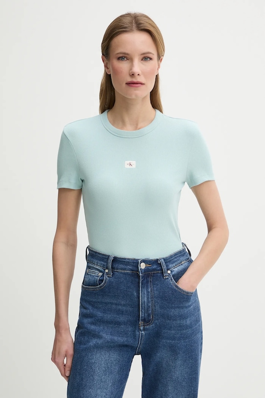 Majica kratkih rukava Calvin Klein Jeans bez uzorka tirkizna J20J225245