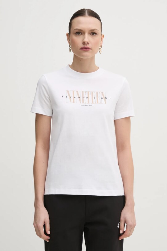 Bavlněné tričko Calvin Klein Jeans potisk bílá J20J225259