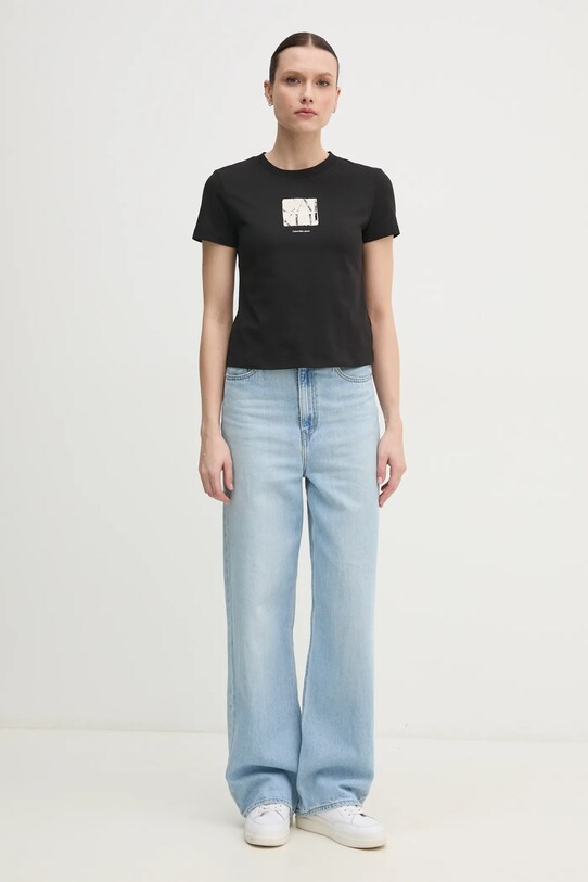 Pamučna majica Calvin Klein Jeans J20J225260 crna SS25