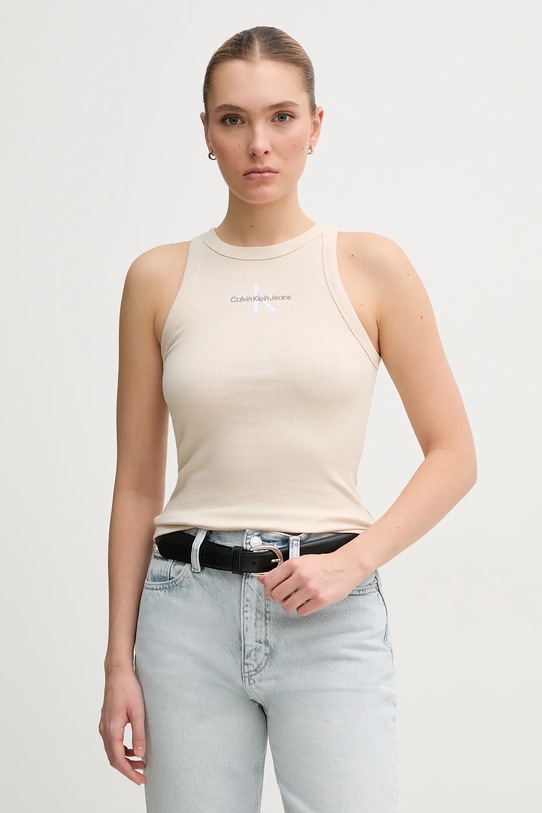 Calvin Klein Jeans top z elastanem beżowy J20J225301