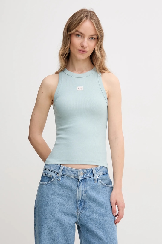 Calvin Klein Jeans top applique turchese J20J225302