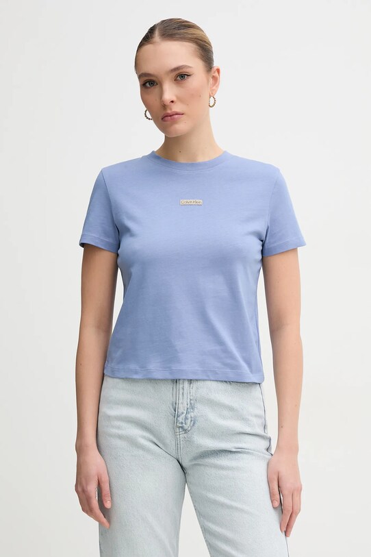 Bombažna kratka majica Calvin Klein Jeans Brez vzorca modra J20J225524