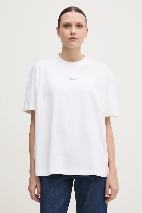 Bavlněné tričko Calvin Klein Jeans kulatý bílá J20J225539