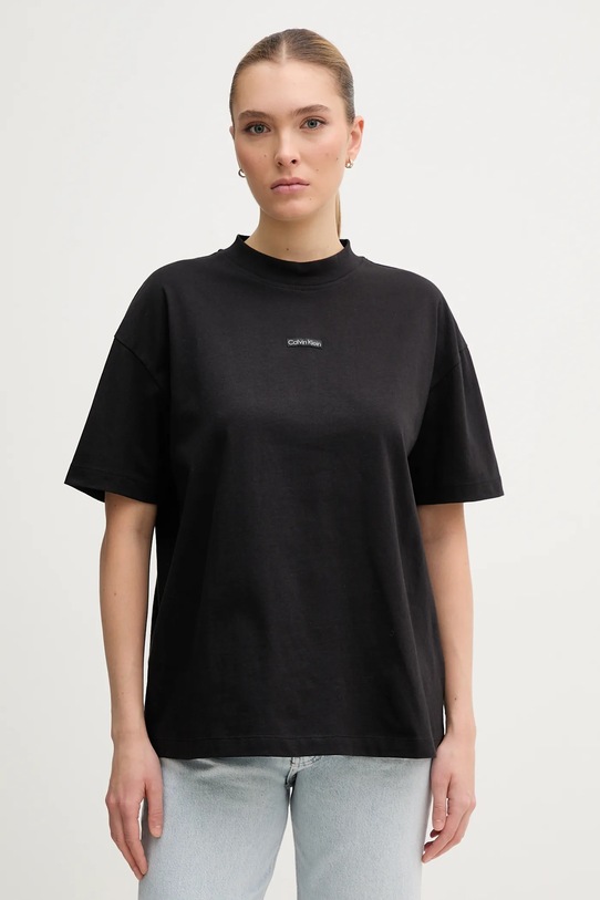 Bombažna kratka majica Calvin Klein Jeans Okrogel črna J20J225539