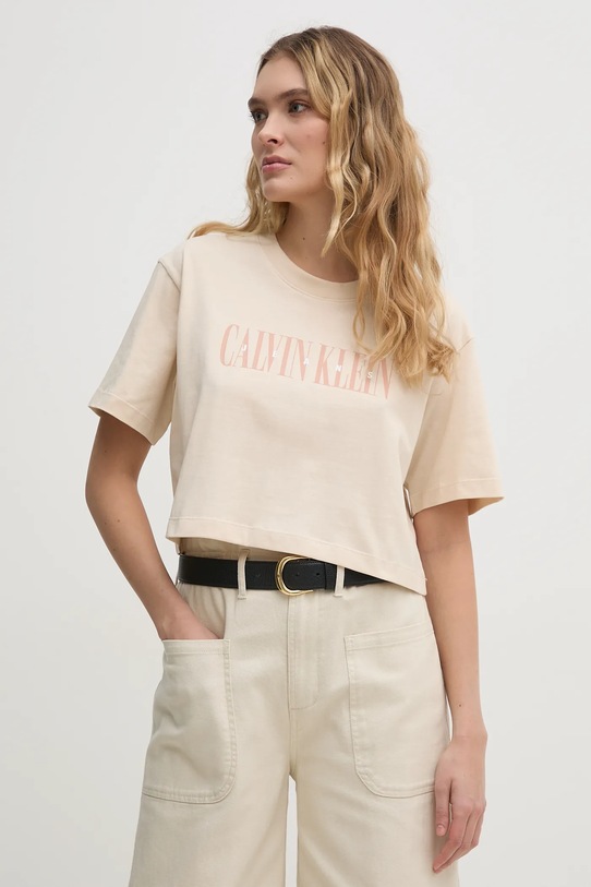 Calvin Klein Jeans tricou din bumbac print bej J20J225578