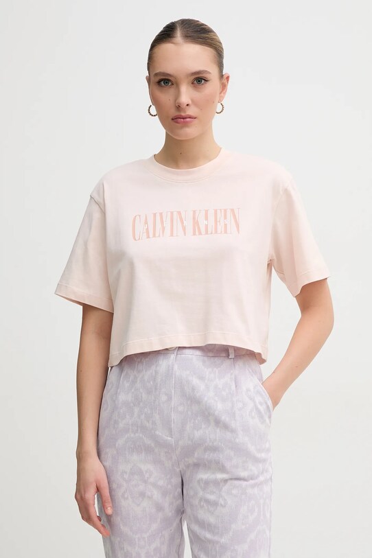 Хлопковая футболка Calvin Klein Jeans хлопок розовый J20J225578
