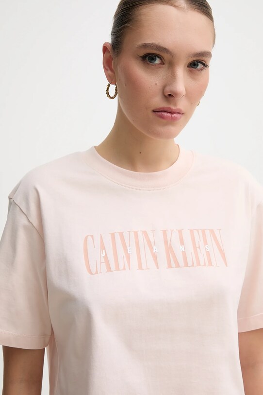 Хлопковая футболка Calvin Klein Jeans розовый J20J225578