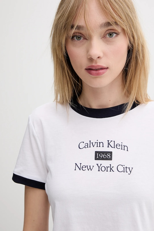 Ρούχα Βαμβακερό μπλουζάκι Calvin Klein Jeans LV047B808G λευκό