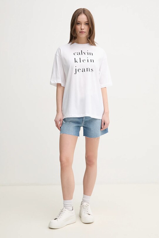 Calvin Klein Jeans tricou din bumbac LV047B827G alb SS25