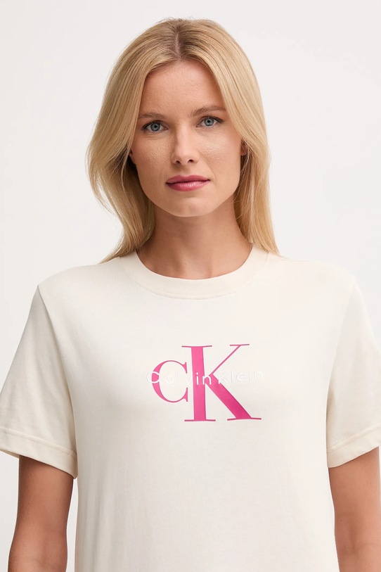 Βαμβακερό μπλουζάκι Calvin Klein Jeans μπεζ LV047B865G