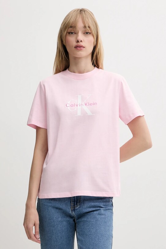 Bavlnené tričko Calvin Klein Jeans potlač ružová LV047B865G
