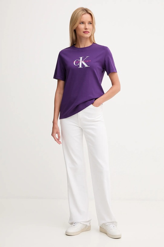 Βαμβακερό μπλουζάκι Calvin Klein Jeans LV047B865G μωβ NC25