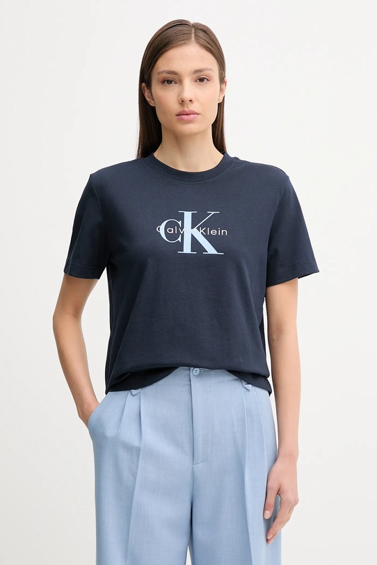 Bavlněné tričko Calvin Klein Jeans potisk námořnická modř LV047B865G