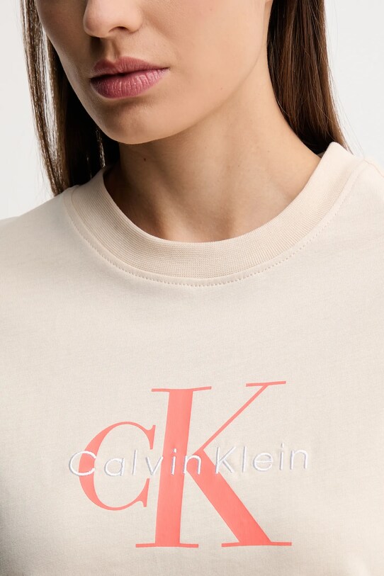 Памучна тениска Calvin Klein Jeans бежов LV047B865G