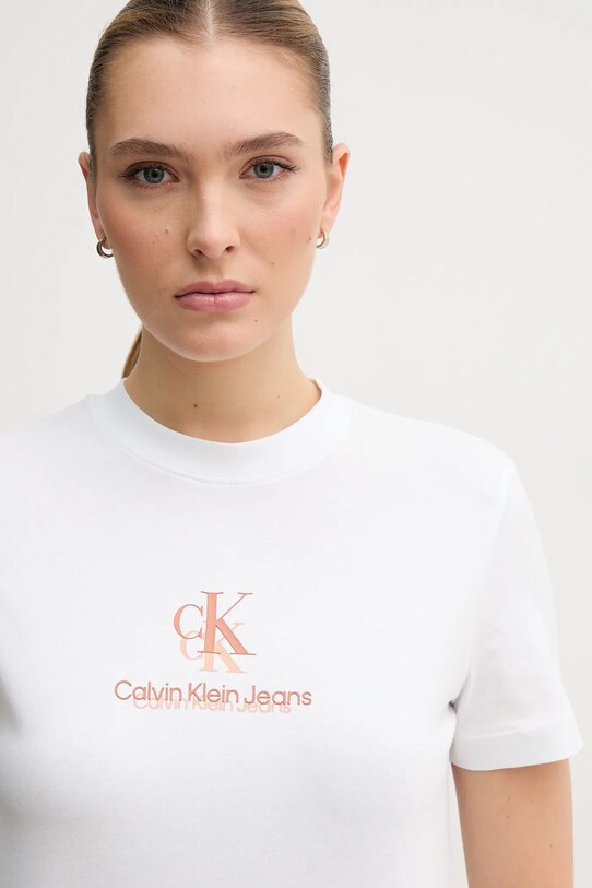 Bavlněné tričko Calvin Klein Jeans bílá J20J225545