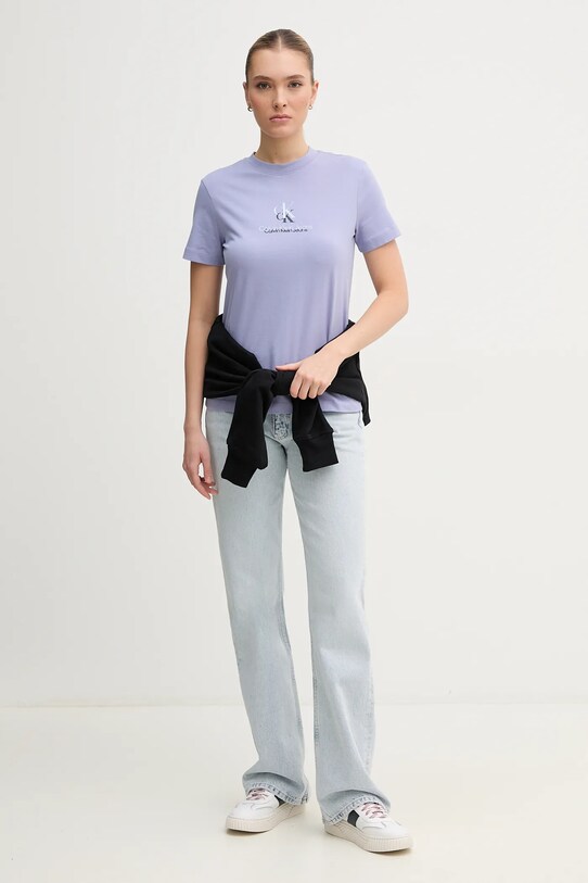 Бавовняна футболка Calvin Klein Jeans J20J225545 фіолетовий SS25