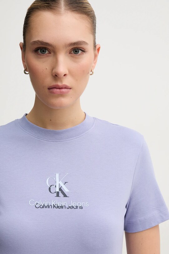 Бавовняна футболка Calvin Klein Jeans фіолетовий J20J225545