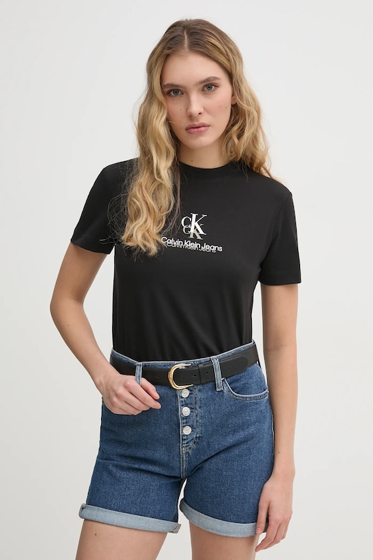 Хлопковая футболка Calvin Klein Jeans хлопок чёрный J20J225545