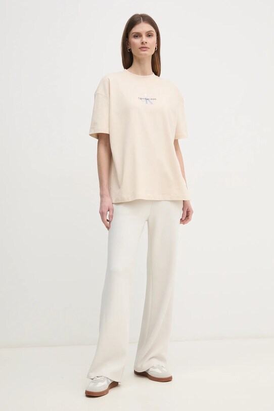 Calvin Klein Jeans tricou din bumbac J20J225521 bej SS25