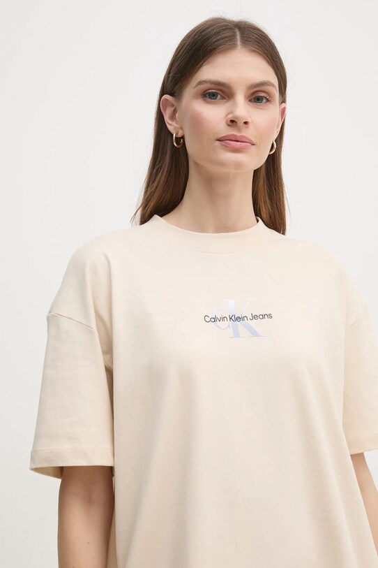 Calvin Klein Jeans tricou din bumbac bej J20J225521
