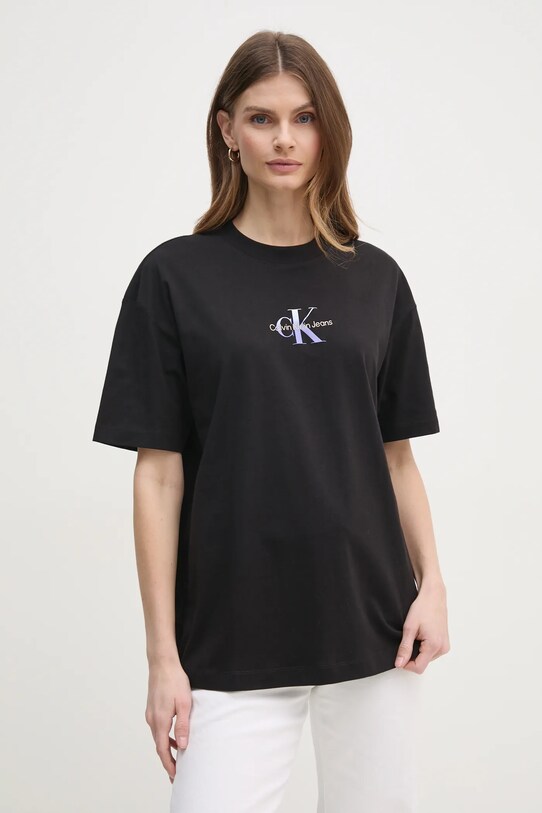 Хлопковая футболка Calvin Klein Jeans хлопок чёрный J20J225521