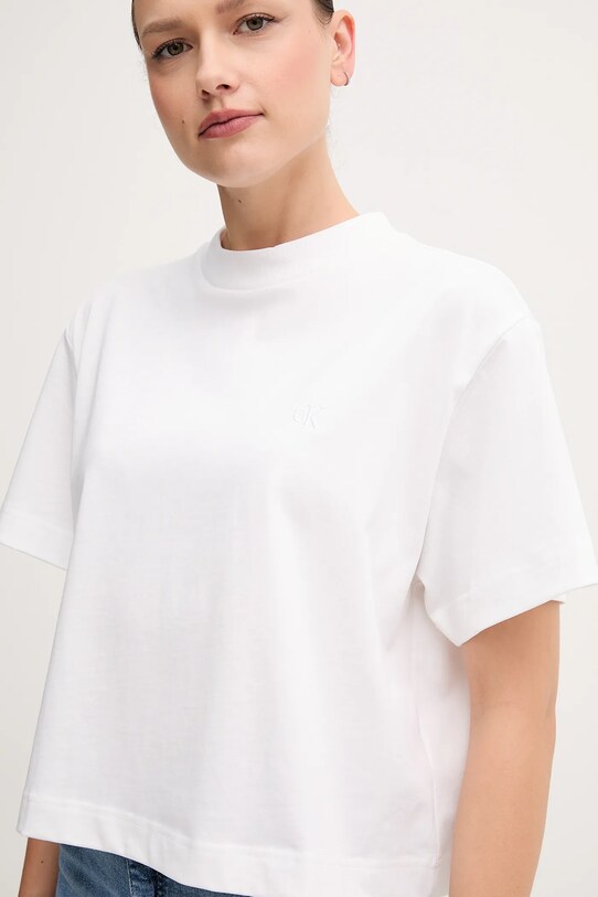 Памучна тениска Calvin Klein Jeans бял LV047AB811