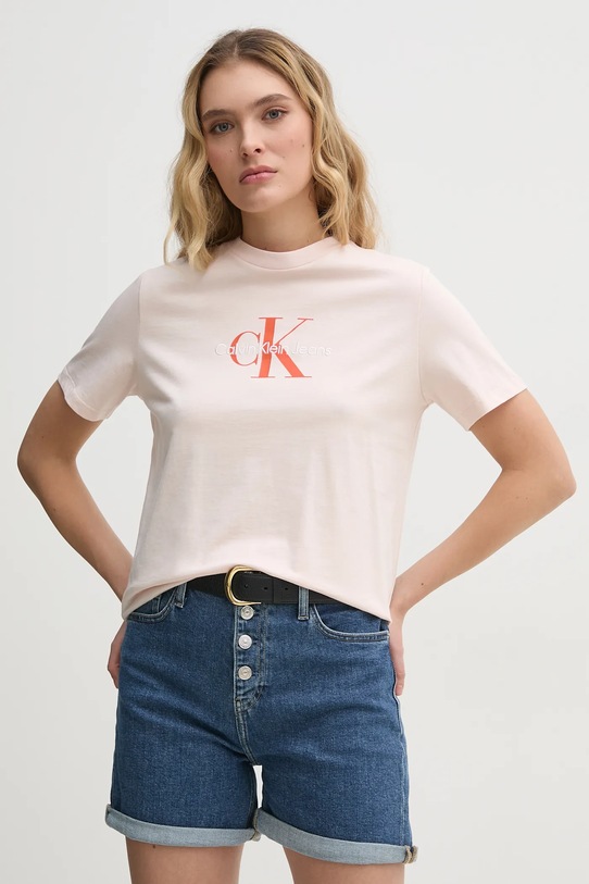 Calvin Klein Jeans tricou din bumbac print roz LV047B863G