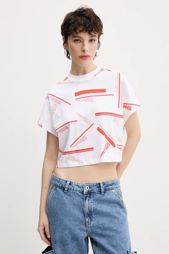 Karl Lagerfeld Jeans t-shirt bawełniany wzorzyste biały A2W17034