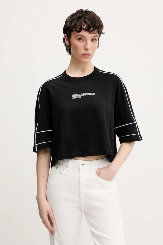 Karl Lagerfeld Jeans tricou din bumbac uni negru A2W17028