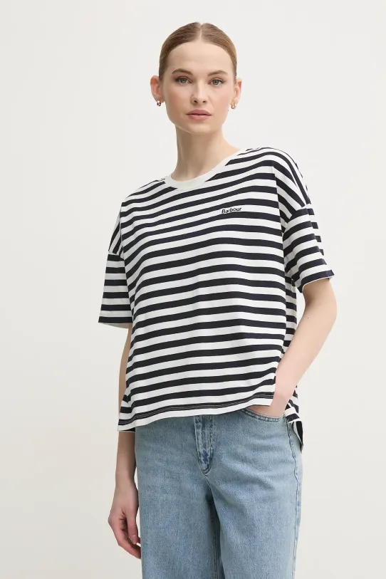 Barbour t-shirt bawełniany Adria wzorzyste granatowy LML0893NY73