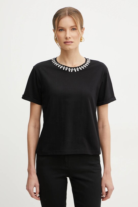 Morgan t-shirt bawełniany DOUTI aplikacja czarny DOUTI