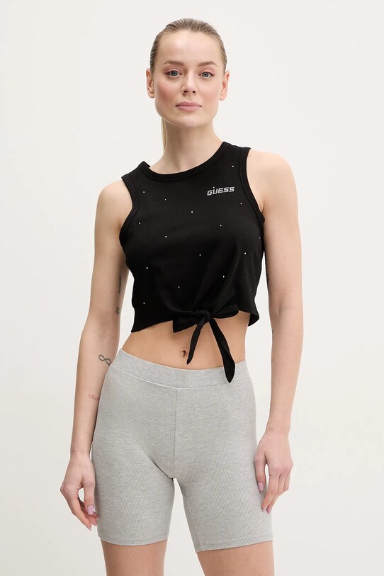 Guess top din bumbac PRIMULA imprimeu negru V5GI01.I3Z14