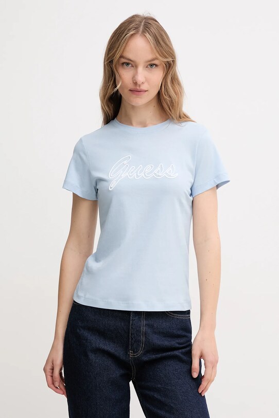 Хлопковая футболка Guess regular голубой V5GI02.K9RM1
