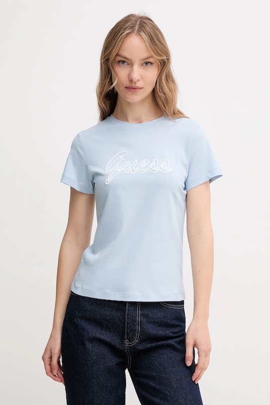 Guess tricou din bumbac imprimeu albastru V5GI02.K9RM1