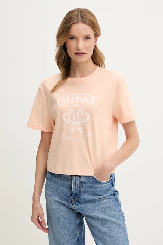 Bavlněné tričko Guess kulatý oranžová V5GI04.I3Z14