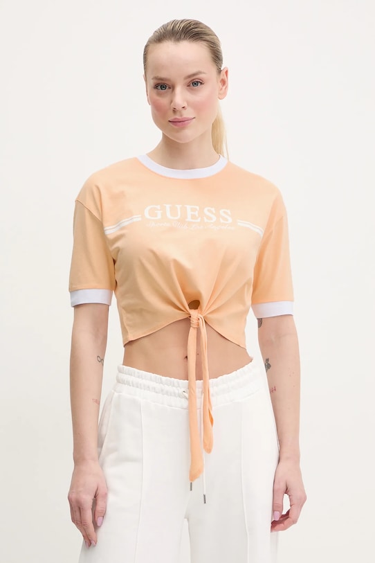 Guess tricou din bumbac print portocaliu V5GI05.I3Z14