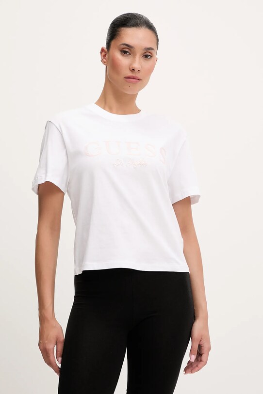 Guess t-shirt bawełniany CLEMATIS aplikacja biały V5GI09.K9RM1