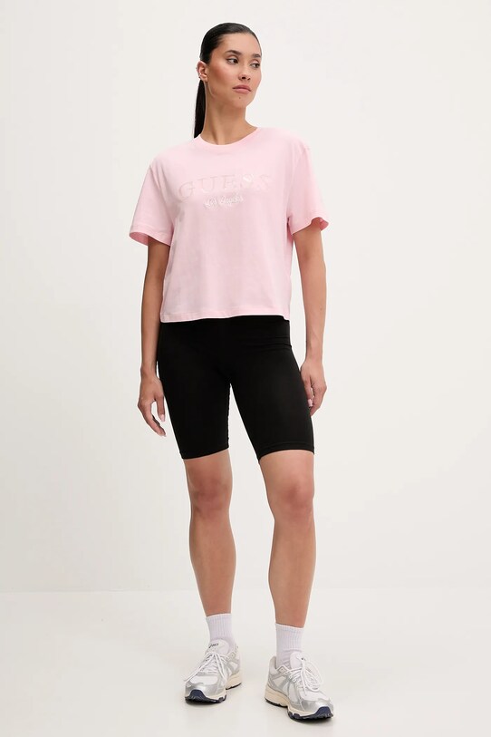 Guess t-shirt bawełniany CLEMATIS V5GI09.K9RM1 różowy SS25