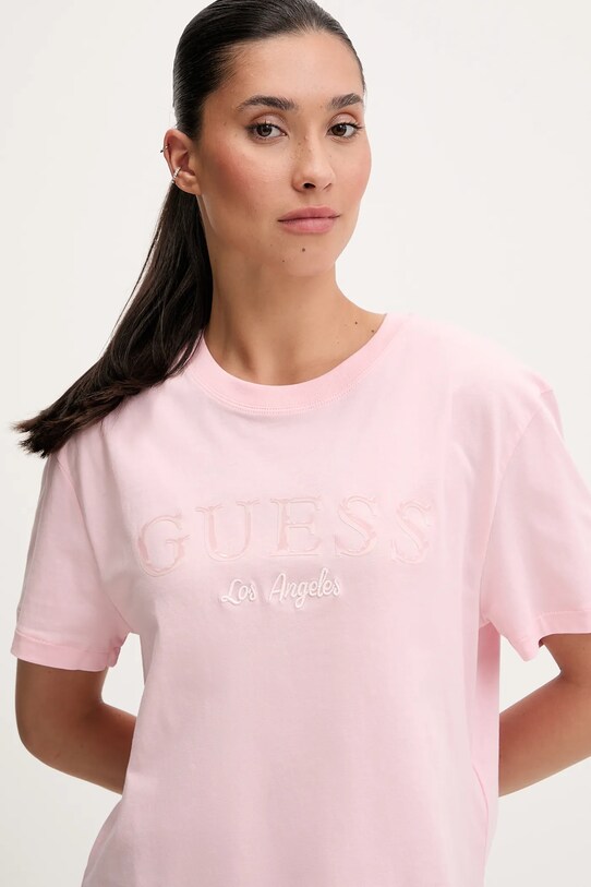 Guess t-shirt bawełniany CLEMATIS różowy V5GI09.K9RM1