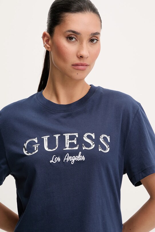 Guess t-shirt bawełniany CLEMATIS granatowy V5GI09.K9RM1