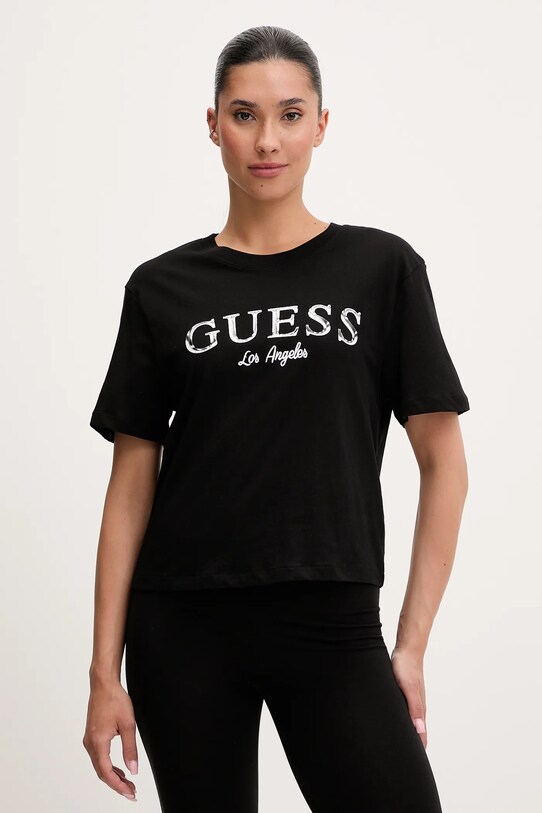 Guess t-shirt bawełniany CLEMATIS aplikacja czarny V5GI09.K9RM1